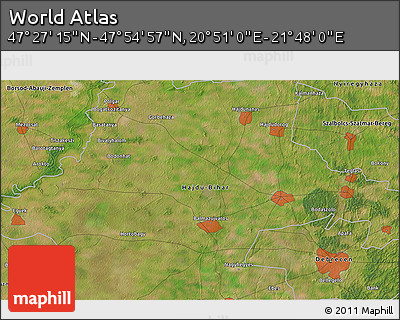 Satellite 3D Map of the Area around 47° 41' 6" N, 21° 19' 30" E