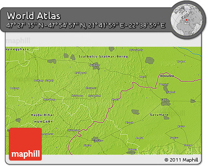 Physical 3D Map of the Area around 47° 41' 6" N, 22° 10' 29" E