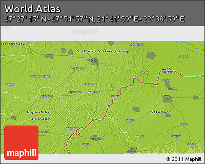Physical 3D Map of the Area around 47° 41' 6" N, 22° 10' 29" E