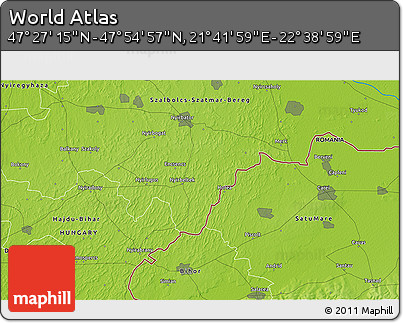 Physical 3D Map of the Area around 47° 41' 6" N, 22° 10' 29" E