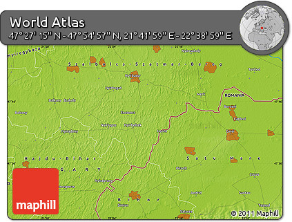 Physical Map of the Area around 47° 41' 6" N, 22° 10' 29" E