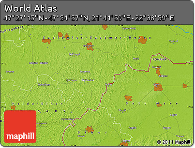 Physical Map of the Area around 47° 41' 6" N, 22° 10' 29" E