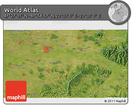 Satellite 3D Map of the Area around 47° 41' 6" N, 23° 1' 29" E