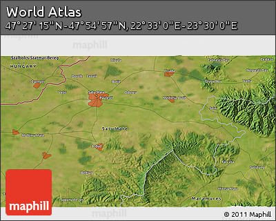Satellite 3D Map of the Area around 47° 41' 6" N, 23° 1' 29" E