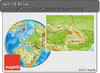 Physical Location Map of the Area around 47° 41' 6" N, 23° 1' 29" E