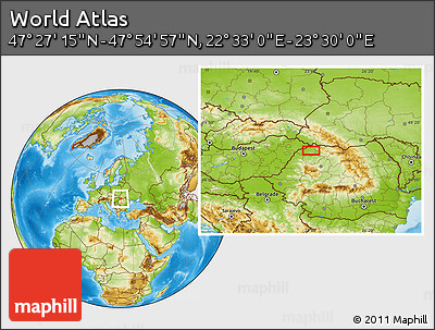 Physical Location Map of the Area around 47° 41' 6" N, 23° 1' 29" E