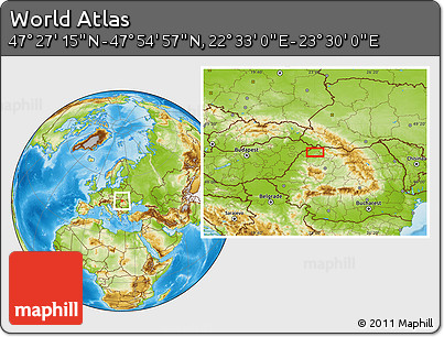 Physical Location Map of the Area around 47° 41' 6" N, 23° 1' 29" E