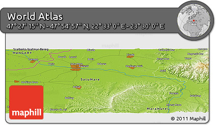 Physical Panoramic Map of the Area around 47° 41' 6" N, 23° 1' 29" E