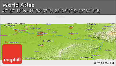 Physical Panoramic Map of the Area around 47° 41' 6" N, 23° 1' 29" E