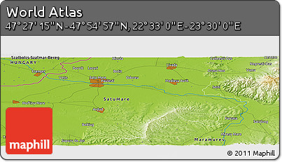 Physical Panoramic Map of the Area around 47° 41' 6" N, 23° 1' 29" E