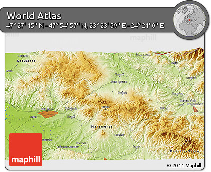 Physical 3D Map of the Area around 47° 41' 6" N, 23° 52' 30" E