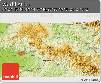 Physical 3D Map of the Area around 47° 41' 6" N, 23° 52' 30" E