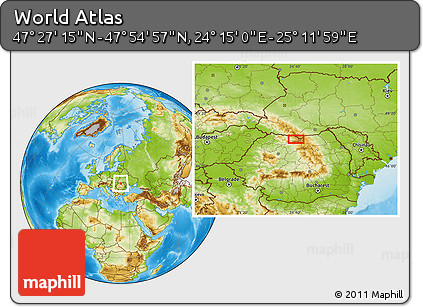 Physical Location Map of the Area around 47° 41' 6" N, 24° 43' 30" E