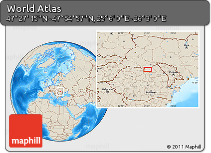 Shaded Relief Location Map of the Area around 47° 41' 6" N, 25° 34' 30" E