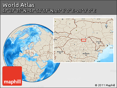 Shaded Relief Location Map of the Area around 47° 41' 6" N, 25° 34' 30" E