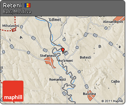 Shaded Relief Map of Reteni
