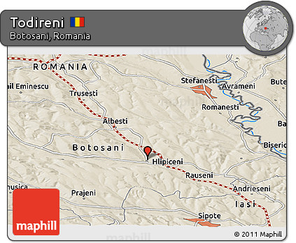 Shaded Relief Panoramic Map of Todireni