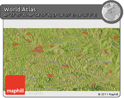 Satellite 3D Map of the Area around 47° 41' 6" N, 28° 7' 30" E