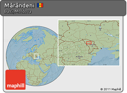 Savanna Style Location Map of Mărăndeni, hill shading