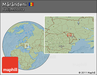 Savanna Style Location Map of Mărăndeni, hill shading