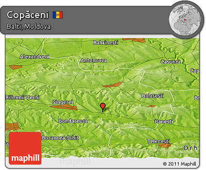 Physical Panoramic Map of Copăceni