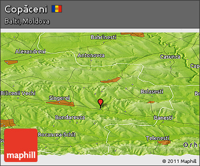 Physical Panoramic Map of Copăceni