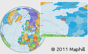 Political Location Map of the area around 47° 41' 6" N, 2° 28' 30" W