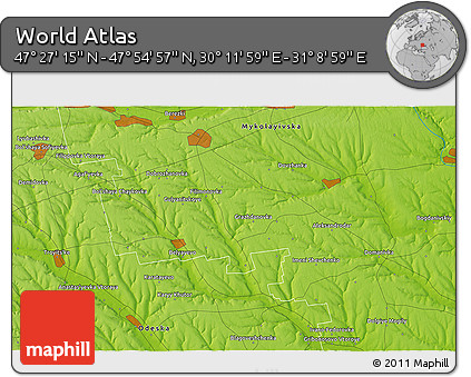 Physical 3D Map of the Area around 47° 41' 6" N, 30° 40' 29" E