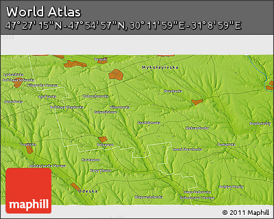 Physical 3D Map of the Area around 47° 41' 6" N, 30° 40' 29" E
