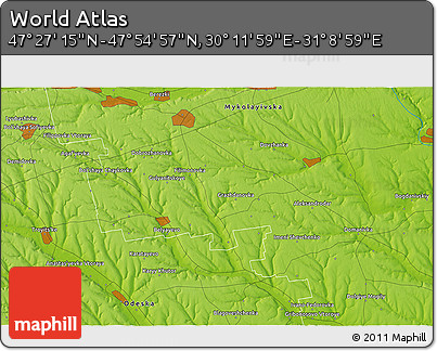 Physical 3D Map of the Area around 47° 41' 6" N, 30° 40' 29" E