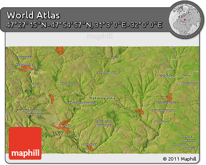 Satellite 3D Map of the Area around 47° 41' 6" N, 31° 31' 29" E