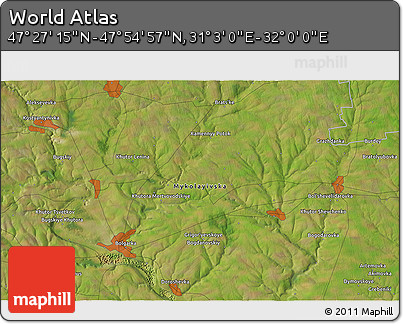Satellite 3D Map of the Area around 47° 41' 6" N, 31° 31' 29" E