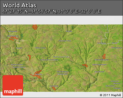 Satellite 3D Map of the Area around 47° 41' 6" N, 31° 31' 29" E