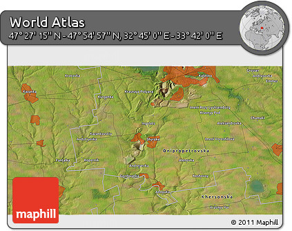 Satellite 3D Map of the Area around 47° 41' 6" N, 33° 13' 30" E