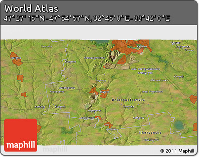 Satellite 3D Map of the Area around 47° 41' 6" N, 33° 13' 30" E
