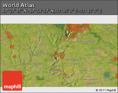 Satellite 3D Map of the Area around 47° 41' 6" N, 33° 13' 30" E