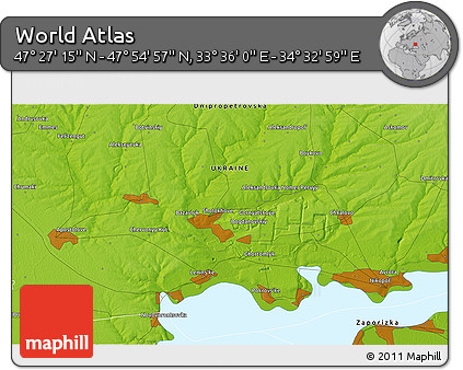 Physical 3D Map of the Area around 47° 41' 6" N, 34° 4' 30" E