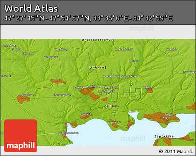 Physical 3D Map of the Area around 47° 41' 6" N, 34° 4' 30" E