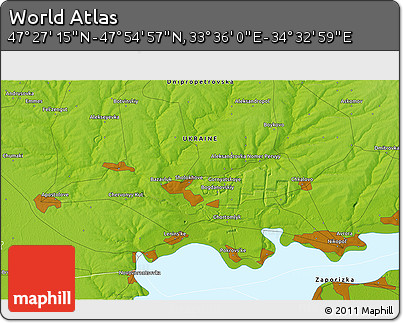 Physical 3D Map of the Area around 47° 41' 6" N, 34° 4' 30" E