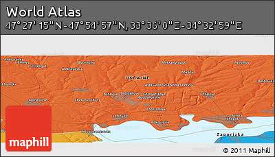 Political Panoramic Map of the Area around 47° 41' 6" N, 34° 4' 30" E