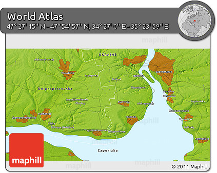 Physical 3D Map of the Area around 47° 41' 6" N, 34° 55' 29" E