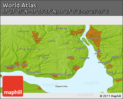 Physical 3D Map of the Area around 47° 41' 6" N, 34° 55' 29" E