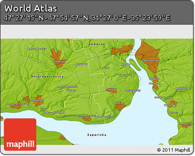 Physical 3D Map of the Area around 47° 41' 6" N, 34° 55' 29" E