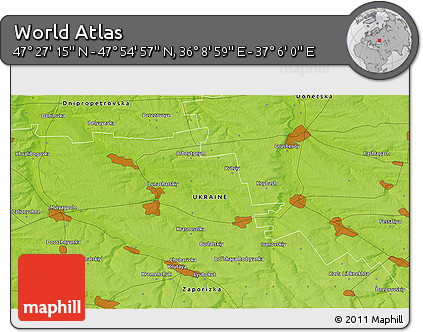 Physical 3D Map of the Area around 47° 41' 6" N, 36° 37' 30" E