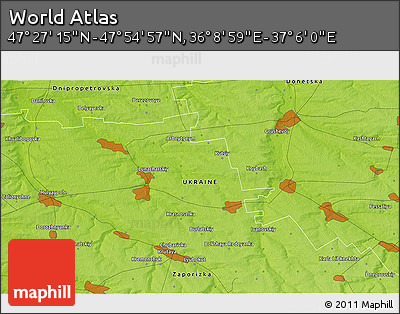 Physical 3D Map of the Area around 47° 41' 6" N, 36° 37' 30" E