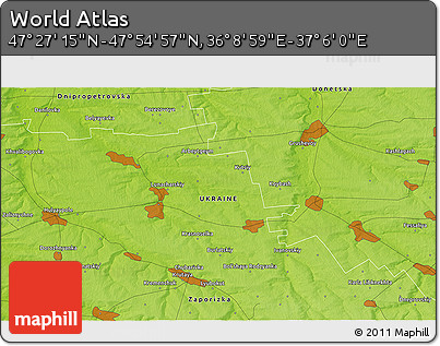 Physical 3D Map of the Area around 47° 41' 6" N, 36° 37' 30" E