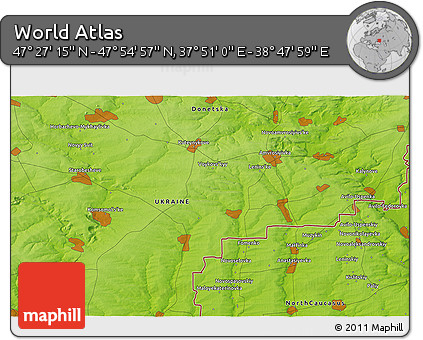 Physical 3D Map of the Area around 47° 41' 6" N, 38° 19' 30" E