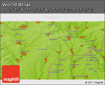 Physical 3D Map of the Area around 47° 41' 6" N, 38° 19' 30" E