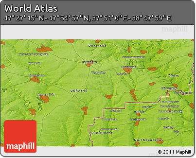 Physical 3D Map of the Area around 47° 41' 6" N, 38° 19' 30" E