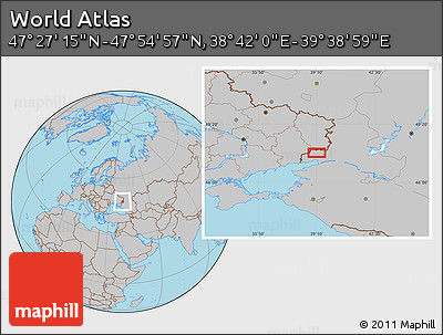 Gray Location Map of the Area around 47° 41' 6" N, 39° 10' 29" E